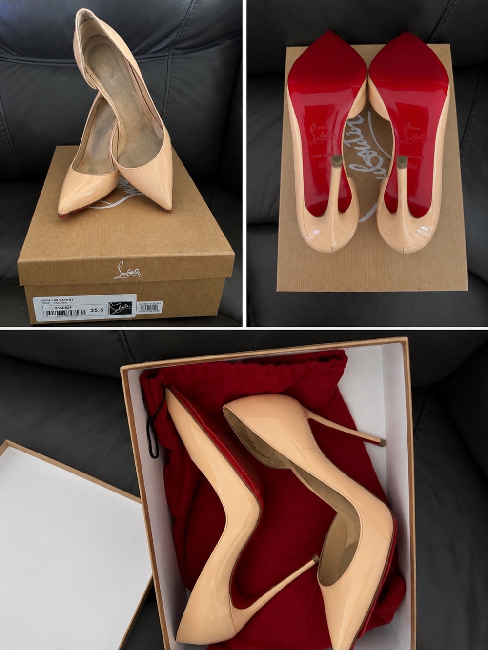Christian Louboutin Nude Patent Iriza 100 Pumps with Red Soles
